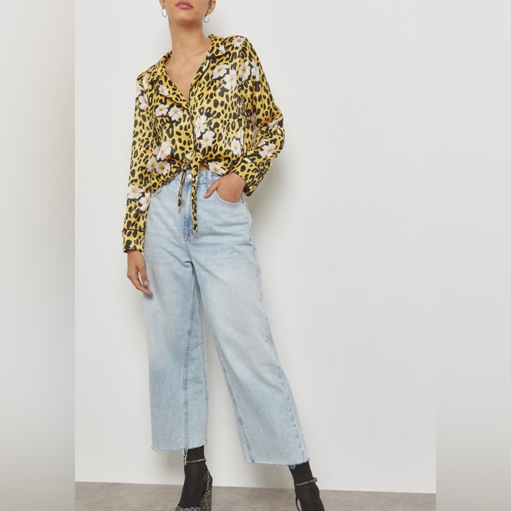 Top Shop Tie Front Animal & Floral Print Shirt